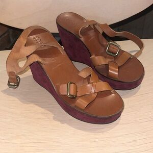 Miu Miu Brown and Purple Wedge Sandals